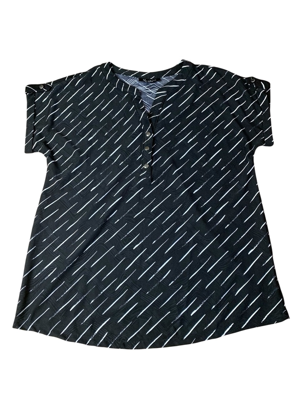 Lily Morgan Black & White Abstract Geometric Print Short Sleeve Blouse L